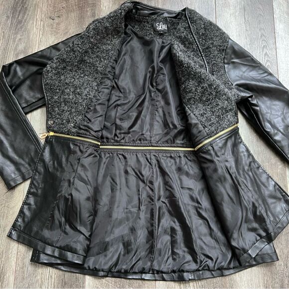 Luii Faux Leather Jacket Zipper Convertible Coat Black and Grey Boucle Size XL - Picture 10 of 16